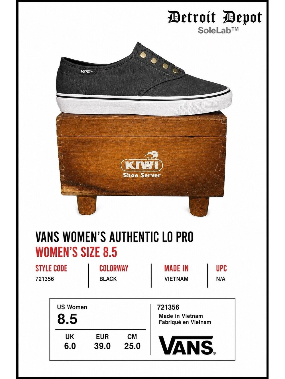 Vans Authentic Lo Pro Black Canvas Sneakers Women’s 8.5 EU 39 Skate Shoes 721356